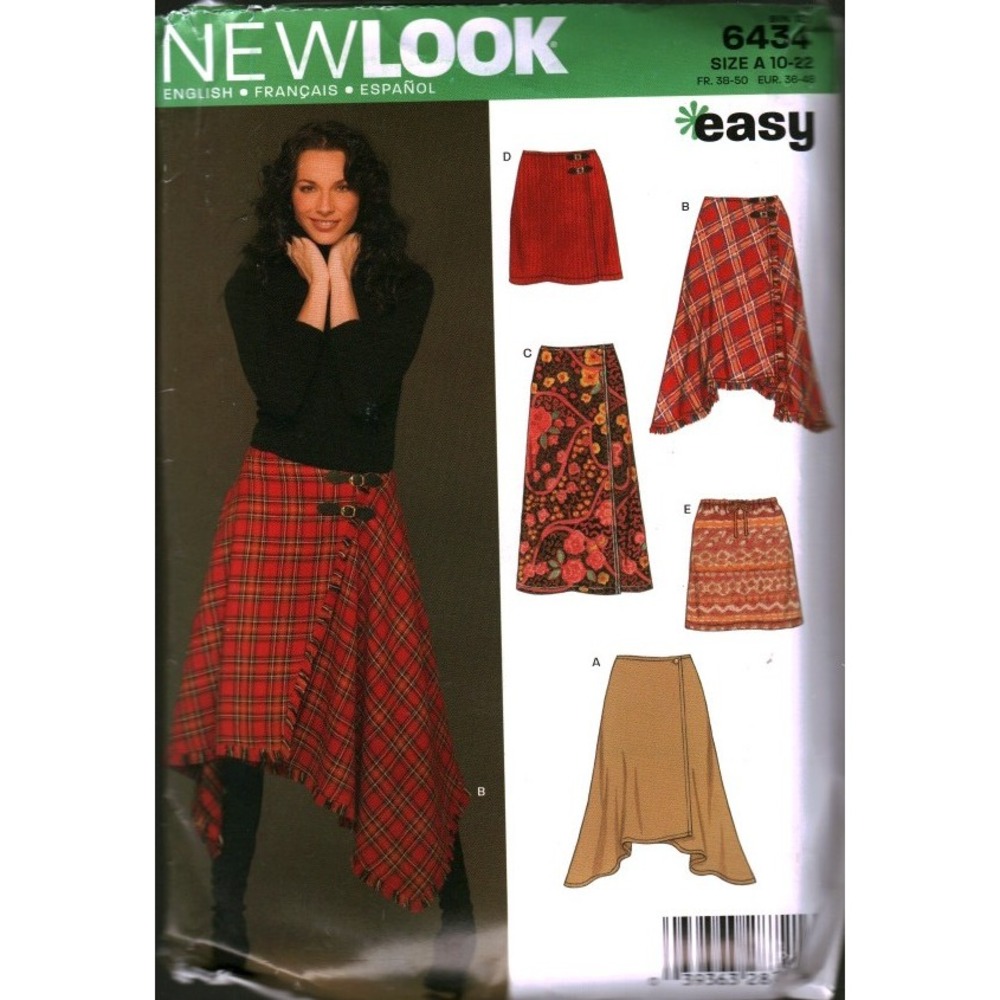 New Look 6434 Sewing Pattern Misses Skirts Wrap Handkerchief Hem 10-22 Easy FF